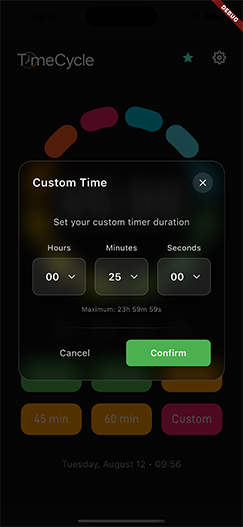 TimeCycle Custom Time Feature Screenshot